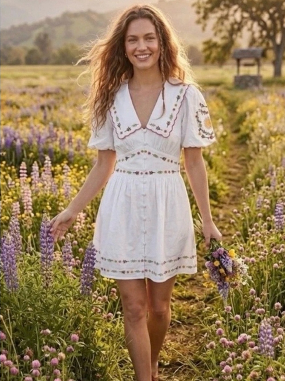 Caroline Constas White Floral-Embroidered Mini Dress